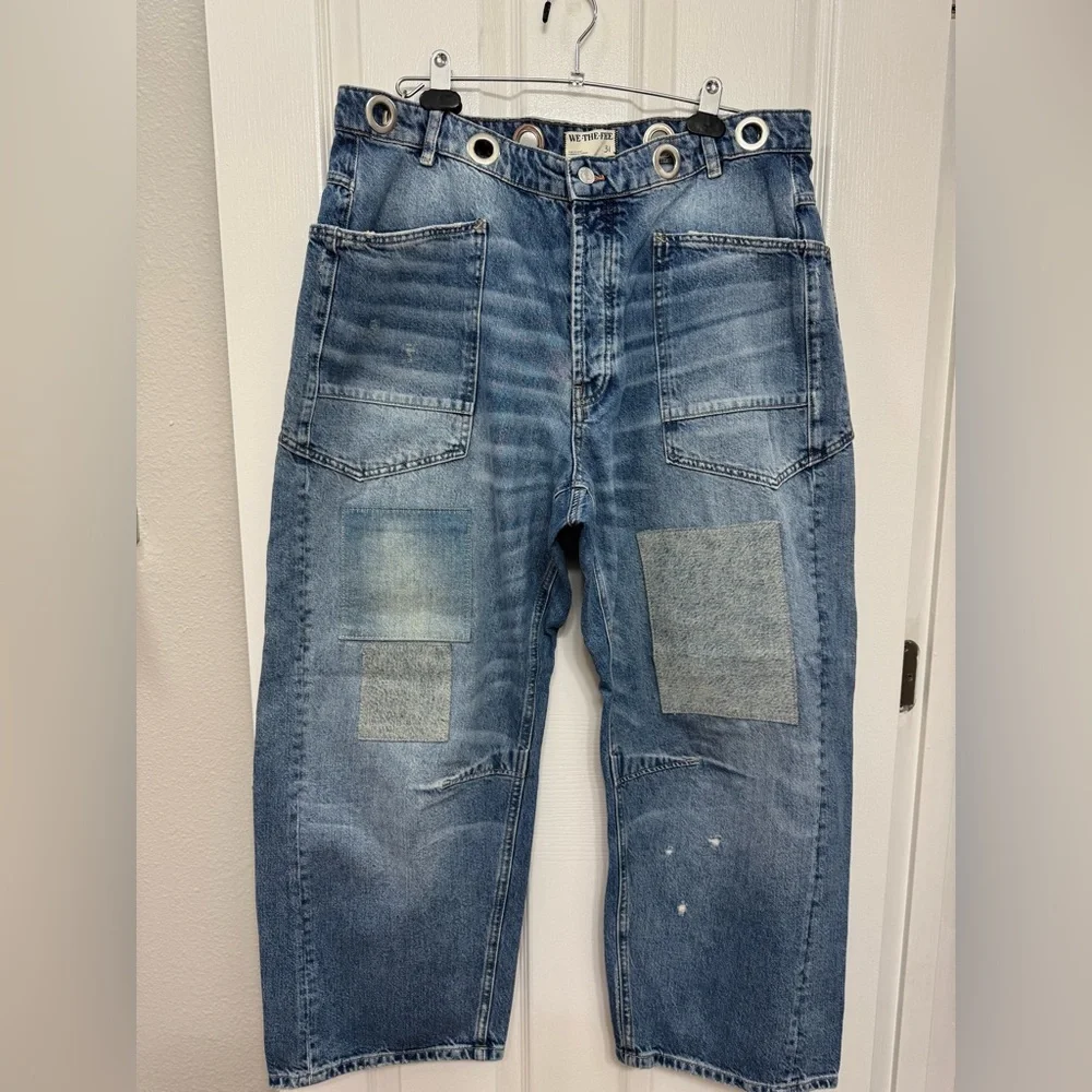 We The Free Patchwork Utility Jeans Size 31 | Grommet Waist | Drawstring Missing - Picture 3 of 8
